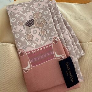 Louis Vuitton Silk Pink and Gray Poodle Scarf